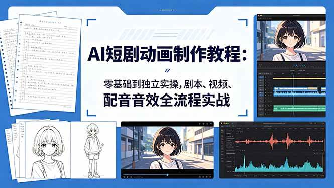 （18351期）AI短剧动画制作教程：零基础到独立实操，剧本、视频、配音音效全流程实战