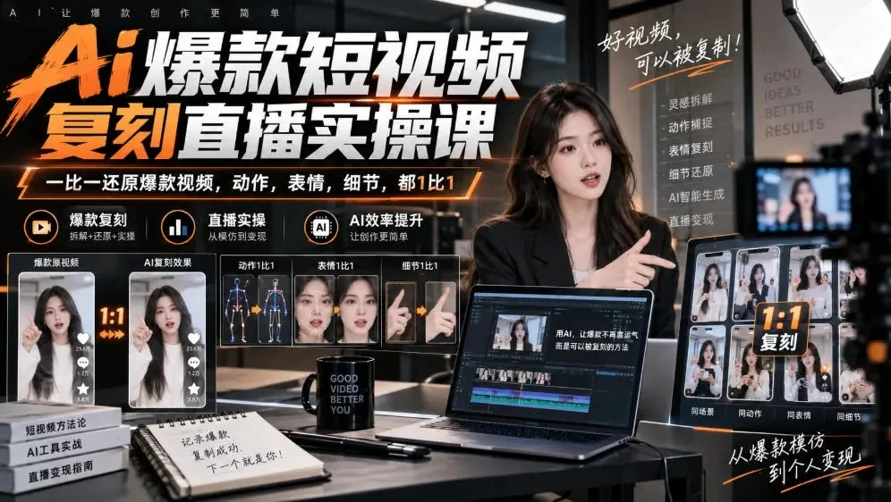 【精】天诺老吴Ai爆款短视频复刻直播实操课，一比一还原爆款视频，动作，表情，细节，都1比1