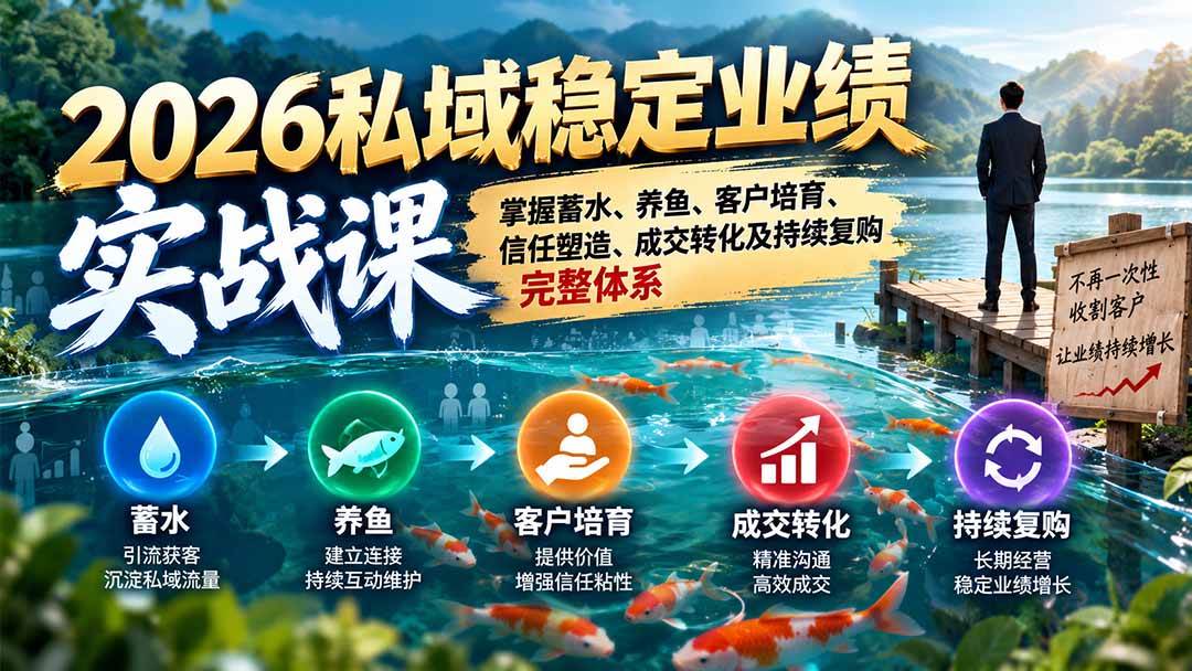 (20710期)2026私域稳定业绩实战课:掌握蓄水、养鱼、客户培育、信任塑造、成交转化及持续复购完整体系 (20710期)2026私域稳定业绩实战课:掌握蓄水、养鱼、客户培育、信任塑造、成交转化及持续复购完整体系