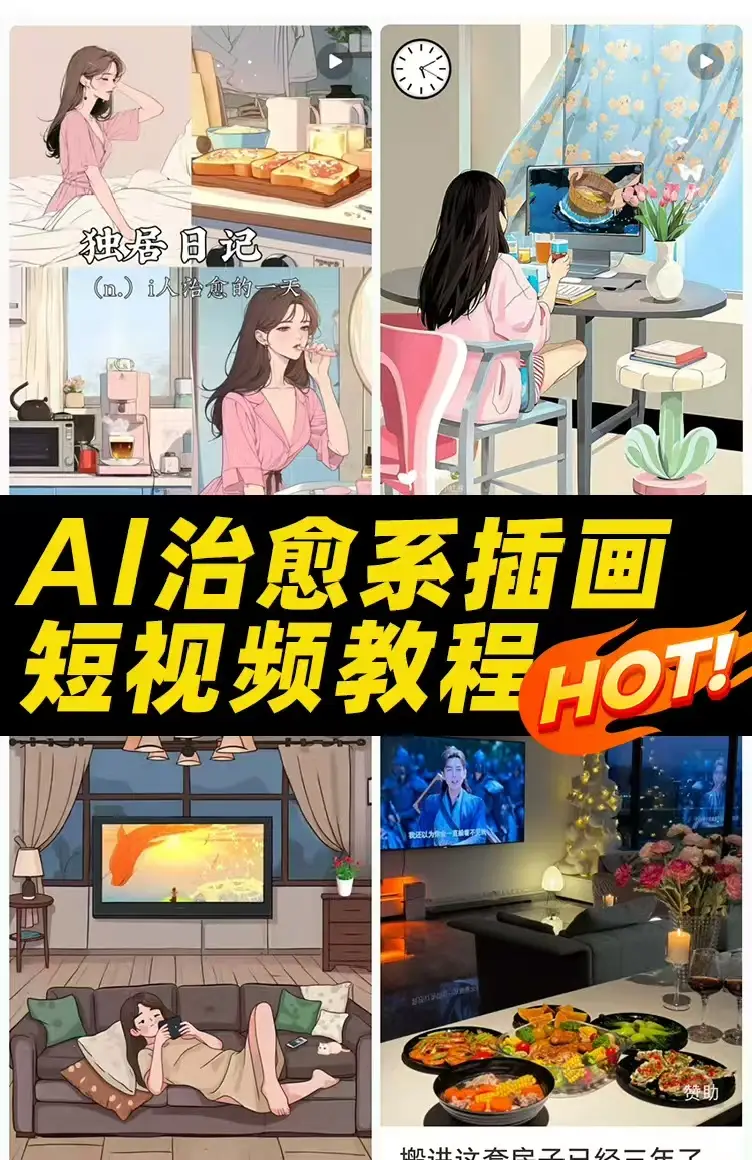 【爆火付费】某音某书治愈系插画小清新短视频制作教程+素材+工具（一站式）