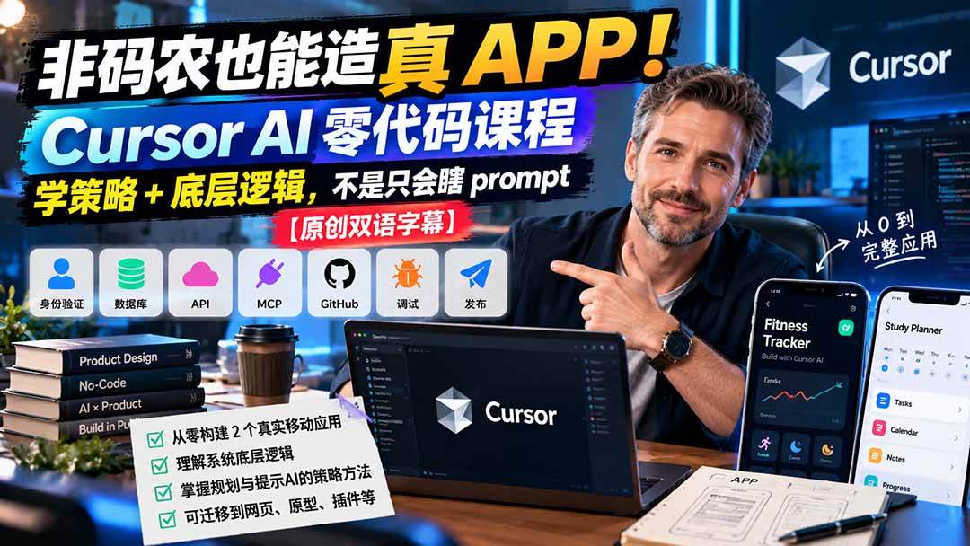 (20810期)非码农也能造真 APP!Cursor AI 零代码课程:学策略 + 底层逻辑,不是只会瞎 prompt【原创双语字幕】 (20810期)非码农也能造真 APP!Cursor AI 零代码课程:学策略 + 底层逻辑,不是只会瞎 prompt【原创双语字幕】
