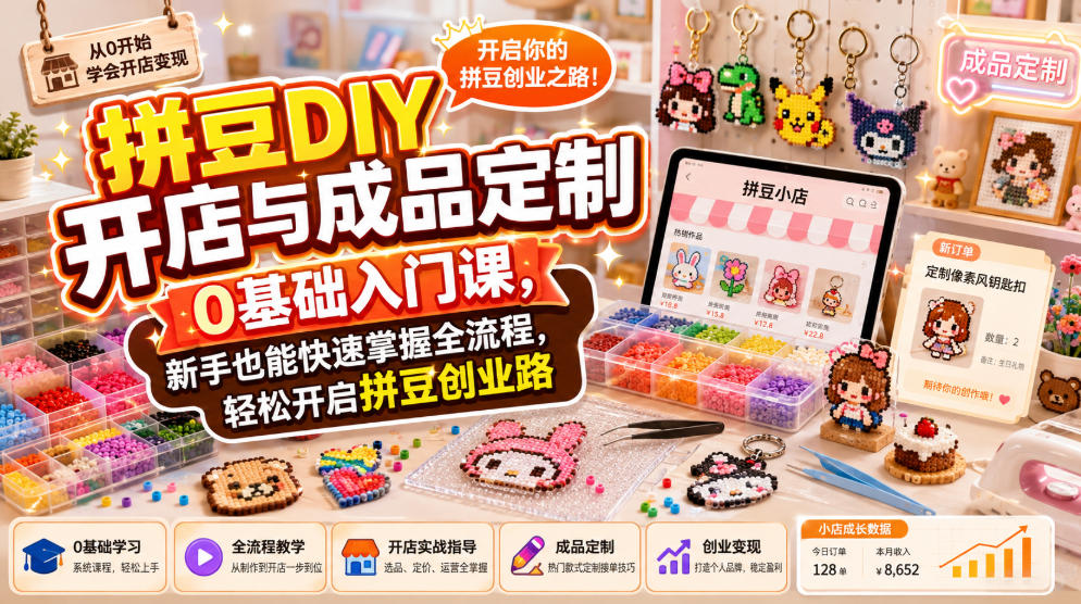 拼豆DIY开店与成品定制0基础入门课,新手也能快速掌握全流程,轻松开启拼豆创业路 拼豆DIY开店与成品定制0基础入门课,新手也能快速掌握全流程,轻松开启拼豆创业路