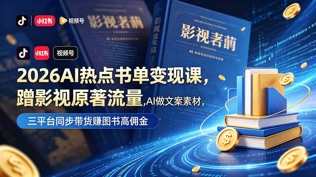 【精】2026AI热点书单变现课,蹭影视原著流量,AI做文案素材,三平台同步带货赚图书高佣金 【精】2026AI热点书单变现课,蹭影视原著流量,AI做文案素材,三平台同步带货赚图书高佣金