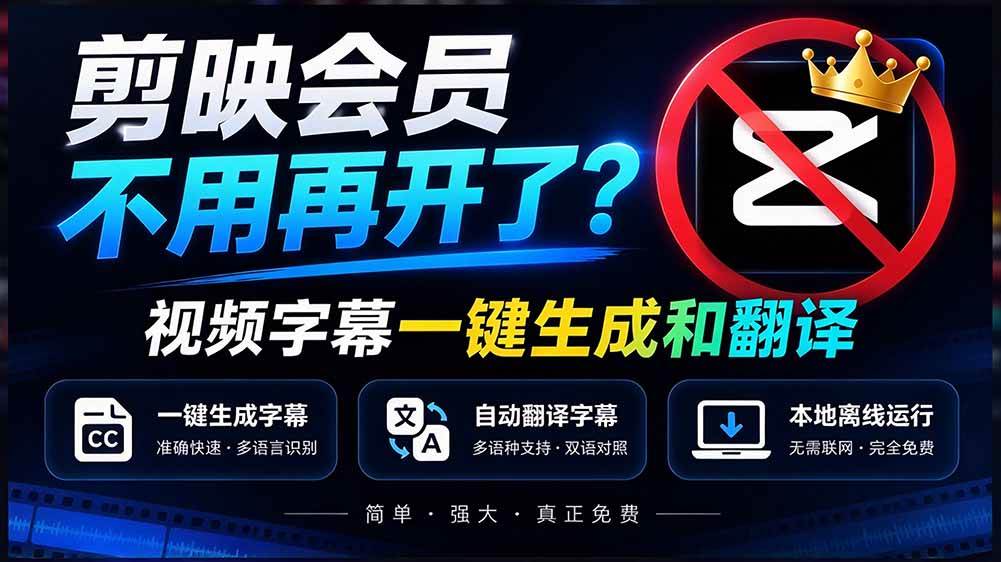 （20728期）剪映会员不用再开了？视频字幕一键生成加翻译，本地离线运行，完全免费，超快速高精度，字幕大师