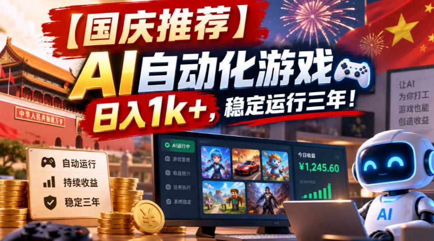 【国庆推荐】AI自动化游戏，日入1k+，操作简单，稳定运行三年！【揭秘】