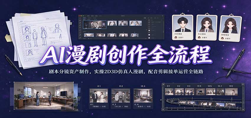 AI漫剧创作全流程:剧本分镜资产制作,实操2D3D仿真人漫剧,配音剪辑接单运营全链路 AI漫剧创作全流程:剧本分镜资产制作,实操2D3D仿真人漫剧,配音剪辑接单运营全链路