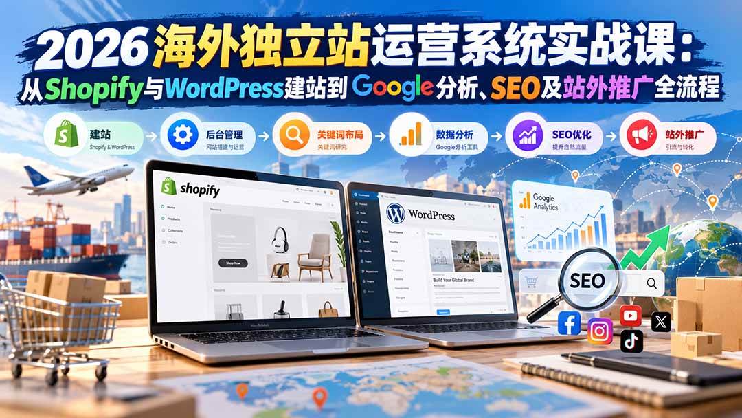 （20689期）2026海外独立站运营系统实战课：从Shopify与WordPress建站到Google分析、SEO及站外推广全流程
