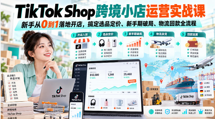【精】TikTok Shop跨境小店运营实战课,新手从0到1落地开店,搞定选品定价、新手期破局、物流回款全流程 【精】TikTok Shop跨境小店运营实战课,新手从0到1落地开店,搞定选品定价、新手期破局、物流回款全流程