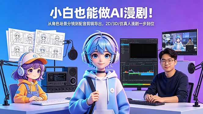（18343期）小白也能做AI漫剧！从角色场景分镜到配音剪辑导出，2D/3D/仿真人漫剧一步到位