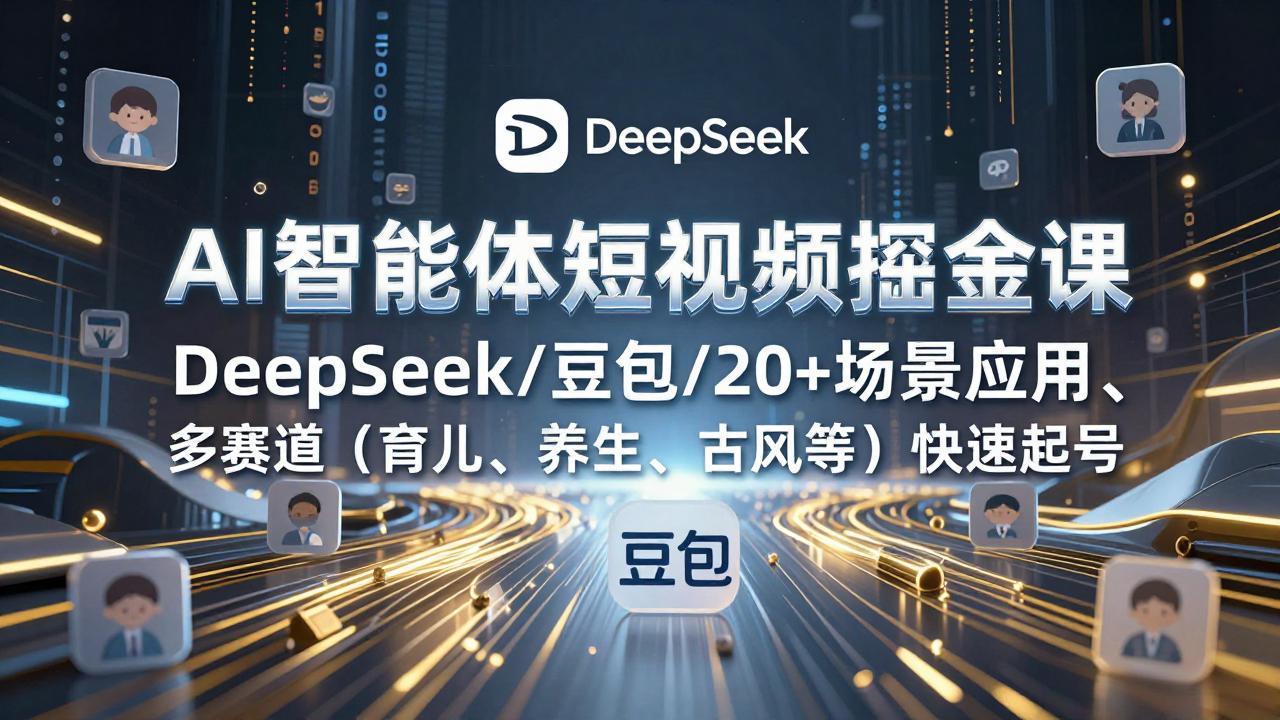 【精】AI智能体短视频掘金课，DeepSeek/豆包/20+场景应用、多赛道（育儿、养生、古风等）快速起号