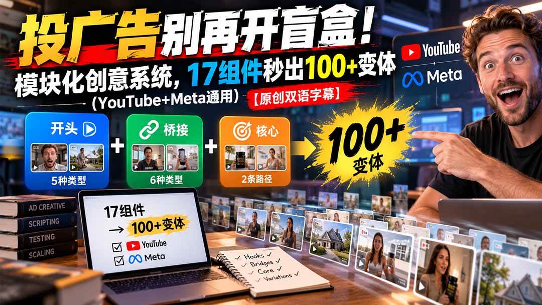 (20840期)投广告别再开盲盒!模块化创意系统,17组件秒出100+变体(YouTube+Meta通用)【原创双语字幕】 (20840期)投广告别再开盲盒!模块化创意系统,17组件秒出100+变体(YouTube+Meta通用)【原创双语字幕】