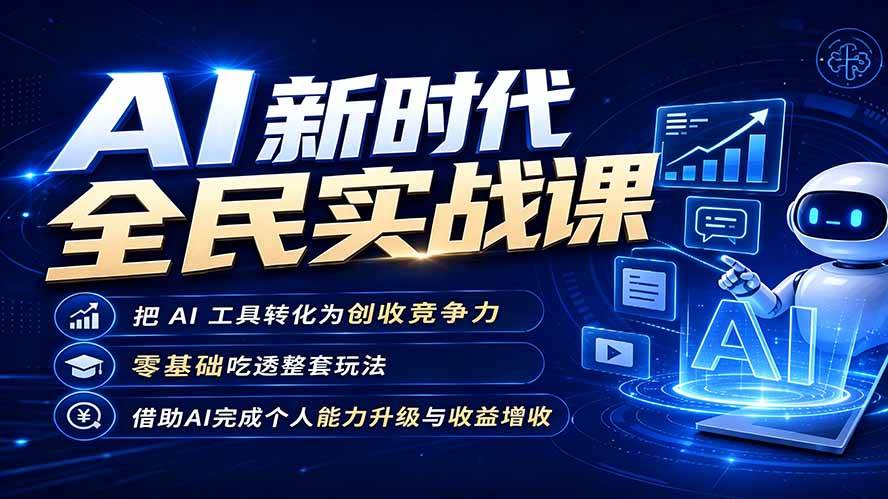 【精】AI新时代全民实战课，把 AI 工具转化为创收竞争力，零基础吃透整套玩法，借助AI完成个人能力升级与收益增收。