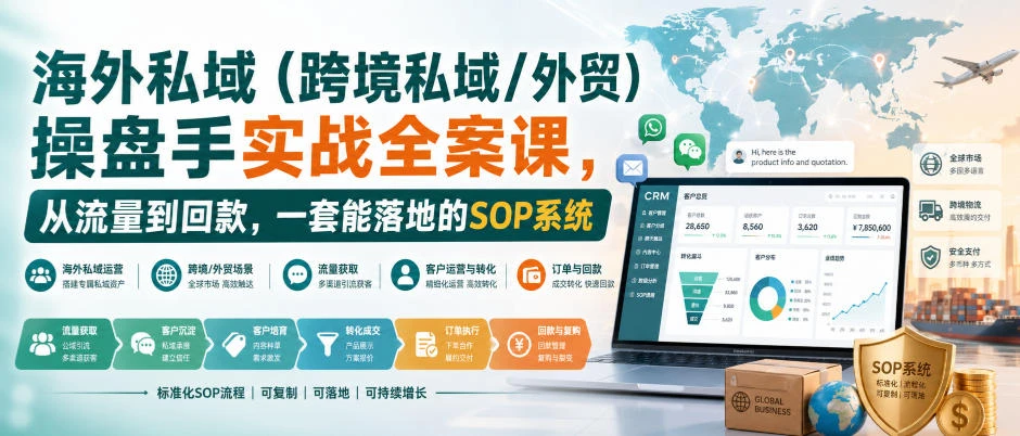 【精】海外私域(跨境私域/外贸)操盘手实战全案课,从流量到回款,一套能落地的SOP系统 【精】海外私域(跨境私域/外贸)操盘手实战全案课,从流量到回款,一套能落地的SOP系统