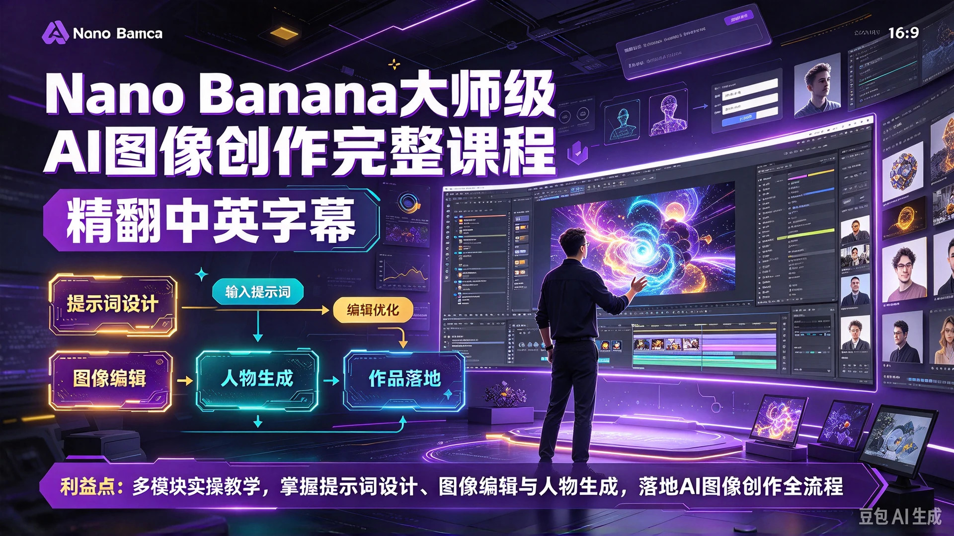 Nano Banana大师级AI图像创作完整课程（精翻中英字幕），多模块实操教学，掌握提示词设计、图像编辑与人物生成，落地AI图像创作全流程
