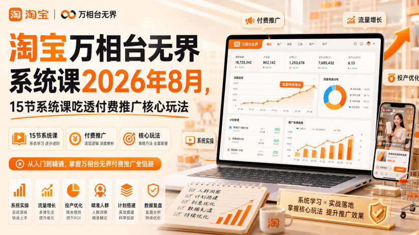 淘宝万相台无界系统课2026年8月,15节系统课吃透付费推广核心玩法 淘宝万相台无界系统课2026年8月,15节系统课吃透付费推广核心玩法