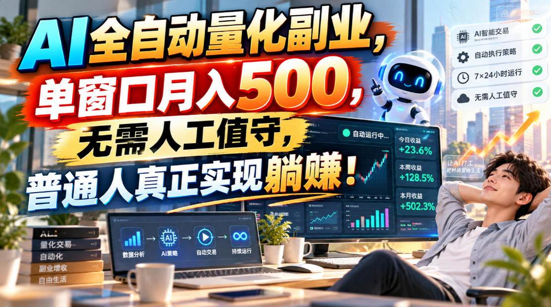 （20826期）AI全自动量化副业，单窗口月入500，无需人工值守，普通人真正实现躺賺！