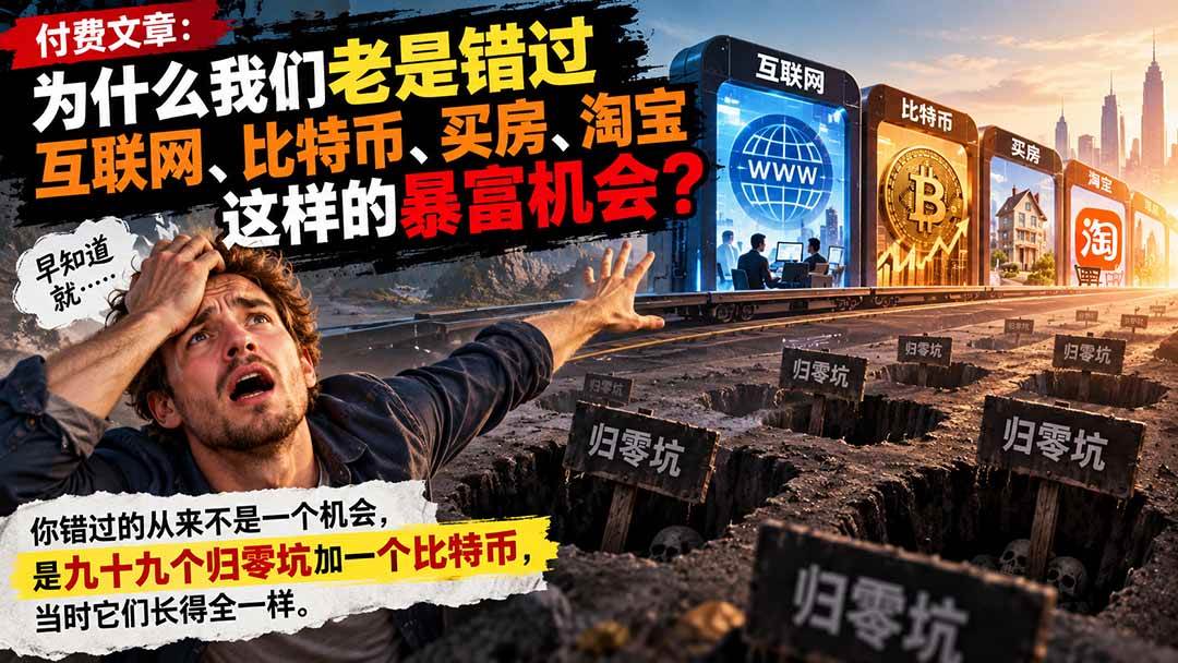 （20834期）付费文章：为什么我们老是错过互联网、比特币、买 房、淘宝这样的暴富机会？