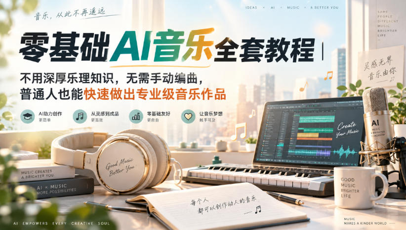 【精】零基础AI音乐全套教程|不用深厚乐理知识,无需手动编曲,普通人也能快速做出专业级音乐作品 【精】零基础AI音乐全套教程|不用深厚乐理知识,无需手动编曲,普通人也能快速做出专业级音乐作品