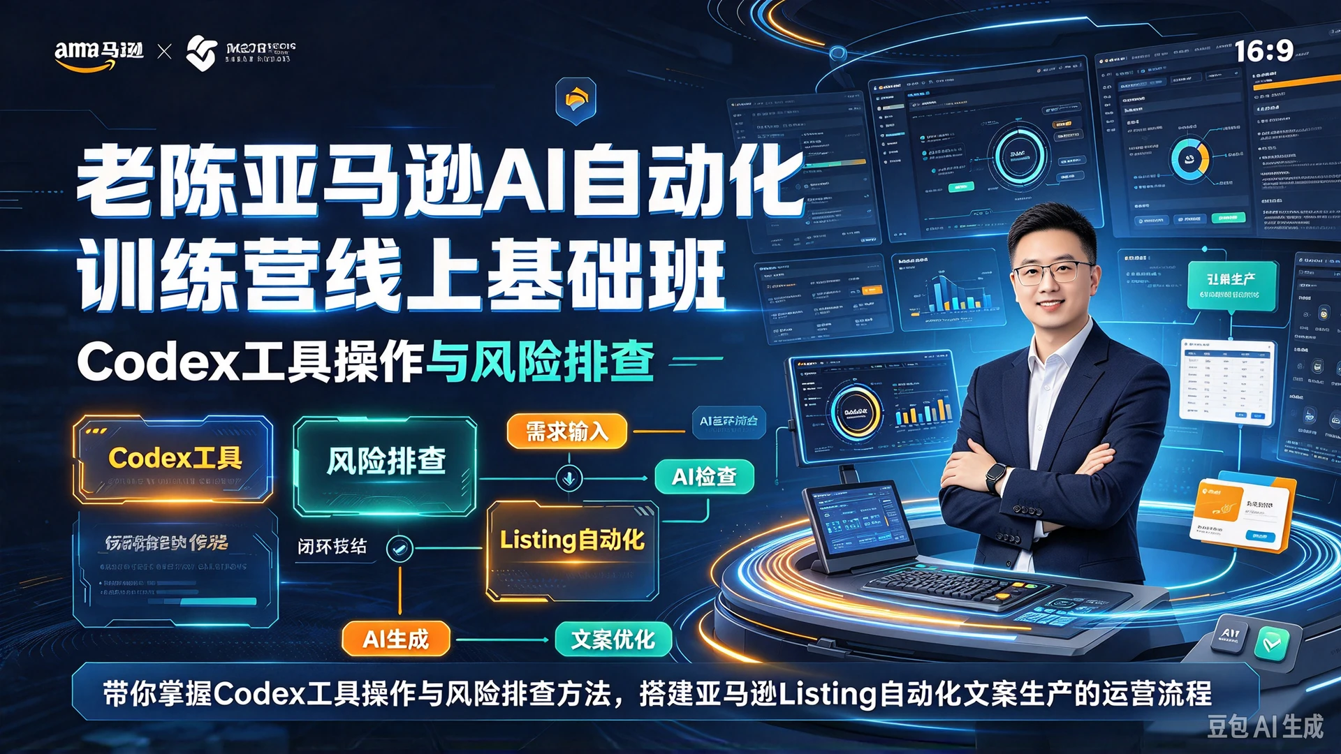 【精】老陈亚马逊AI自动化训练营线上基础班，带你掌握Codex工具操作与风险排查方法，搭建亚马逊Listing自动化文案生产的运营流程