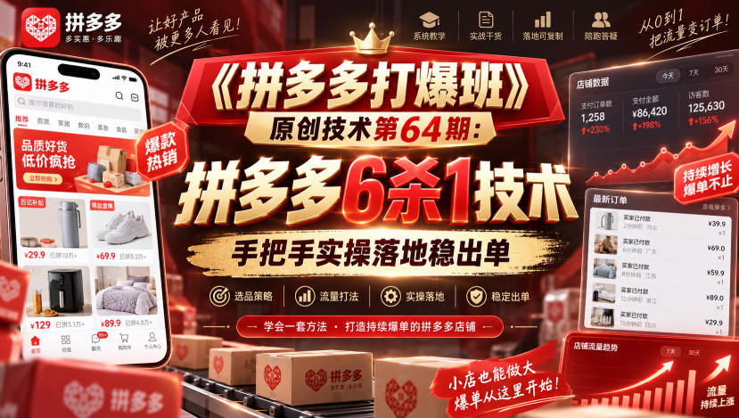 【精】《拼多多打爆班》原创技术第64期:拼多多6杀1技术,手把手实操落地稳出单 【精】《拼多多打爆班》原创技术第64期:拼多多6杀1技术,手把手实操落地稳出单