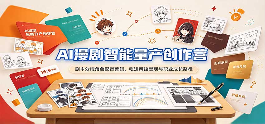 AI漫剧智能量产创作营:剧本分镜角色配音剪辑,吃透风控变现与职业成长路径 AI漫剧智能量产创作营:剧本分镜角色配音剪辑,吃透风控变现与职业成长路径