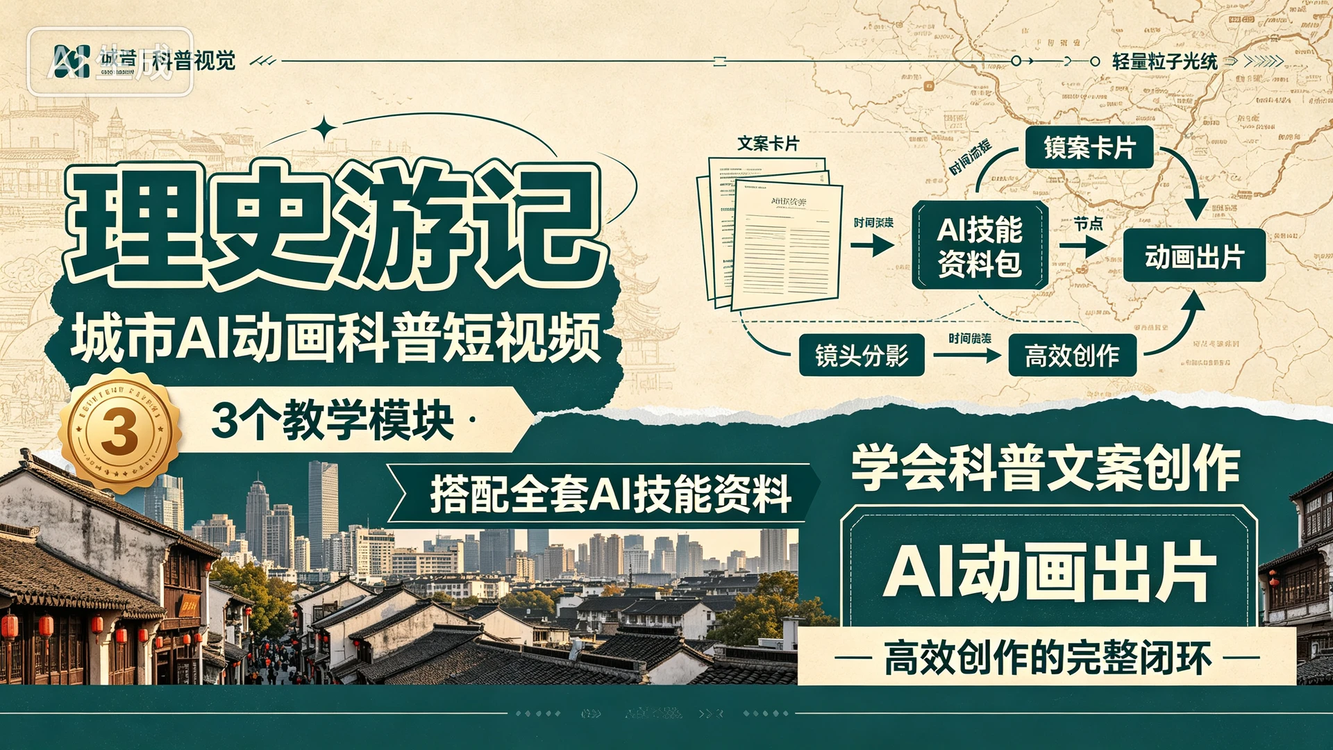 理史游记 - 城市AI动画科普短视频,带你通过3个教学模块搭配全套AI技能资料,学会科普文案创作与AI动画出片实现高效创作的完整闭环 理史游记 - 城市AI动画科普短视频,带你通过3个教学模块搭配全套AI技能资料,学会科普文案创作与AI动画出片实现高效创作的完整闭环