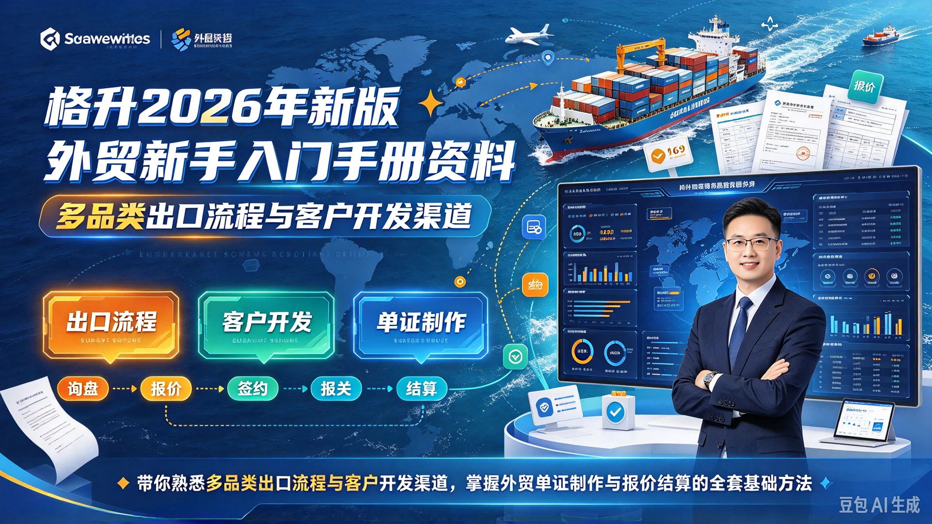 格升2026年新版外贸新手入门手册资料，带你熟悉多品类出口流程与客户开发渠道，掌握外贸单证制作与报价结算的全套基础方法
