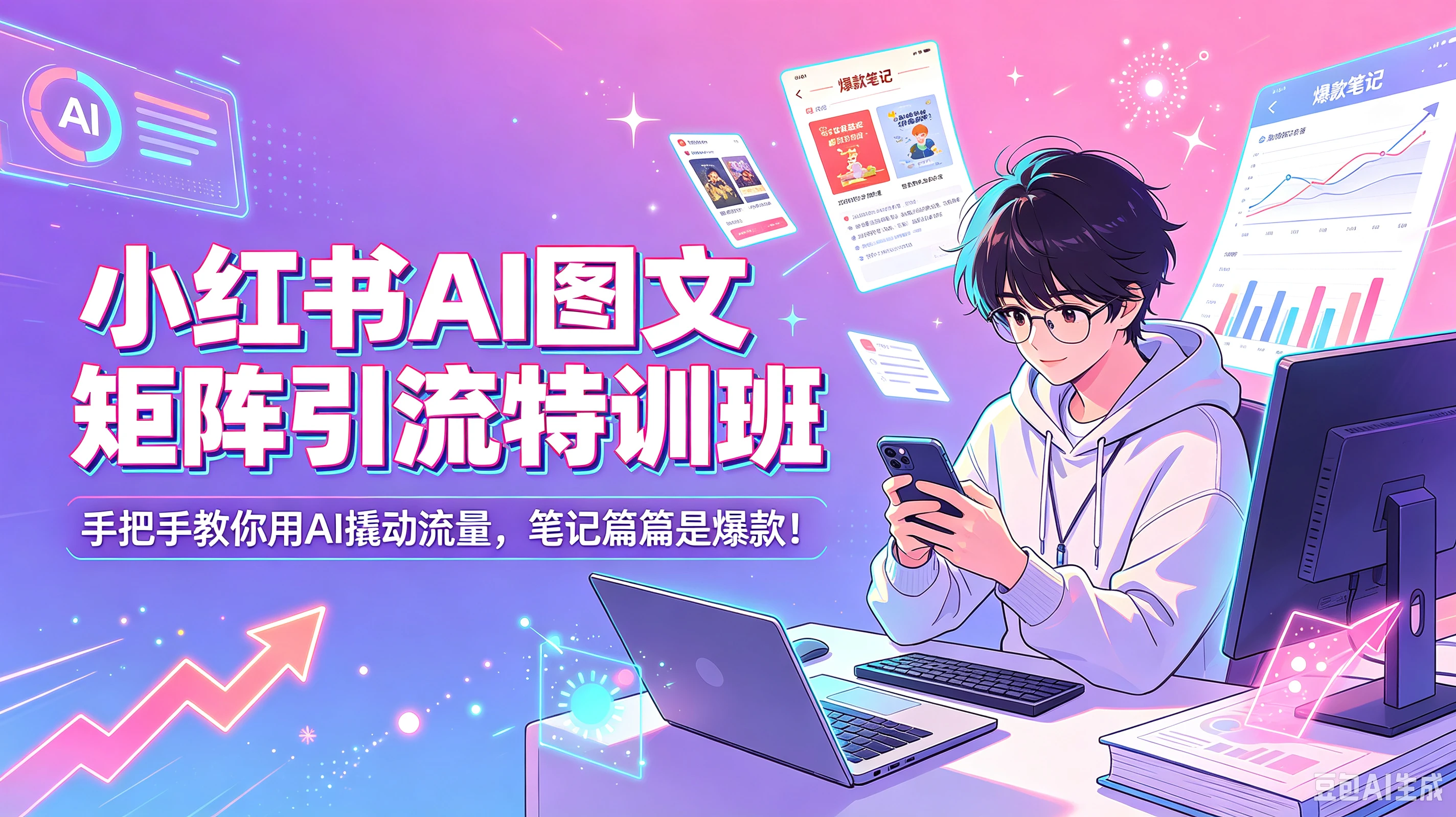 【精】小红书AI图文矩阵引流特训班| 手把手教你用AI撬动流量，笔记篇篇是爆款！