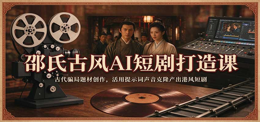 邵氏古风AI短剧打造课：古代骗局题材创作，活用提示词声音克隆产出港风短剧