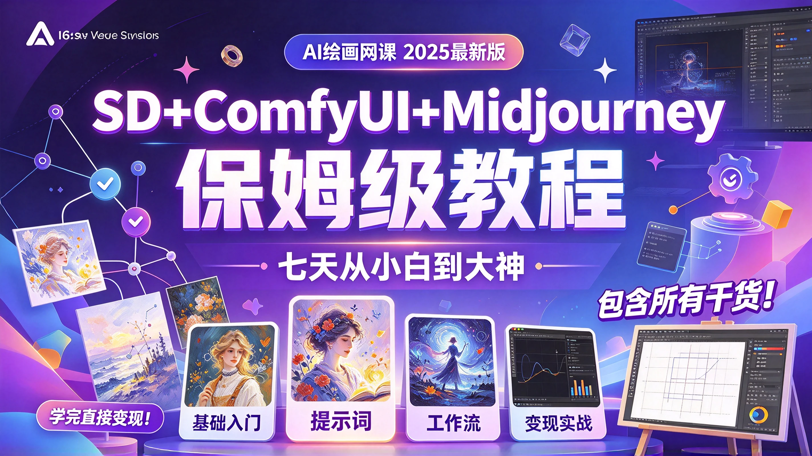 【精】AI绘画网课SD+ComfyUI+Midjourney保姆级教程,2025最新版!包含所有干货!七天就能从小白到大神!学完直接变现! 【精】AI绘画网课SD+ComfyUI+Midjourney保姆级教程,2025最新版!包含所有干货!七天就能从小白到大神!学完直接变现!