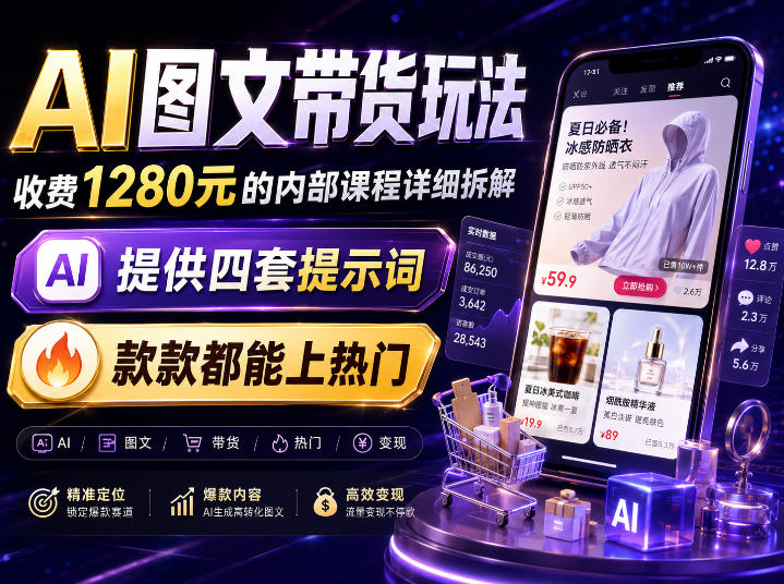AI图文带货内部玩法，1280内部课程对外系统拆解，看完直接上手变现！