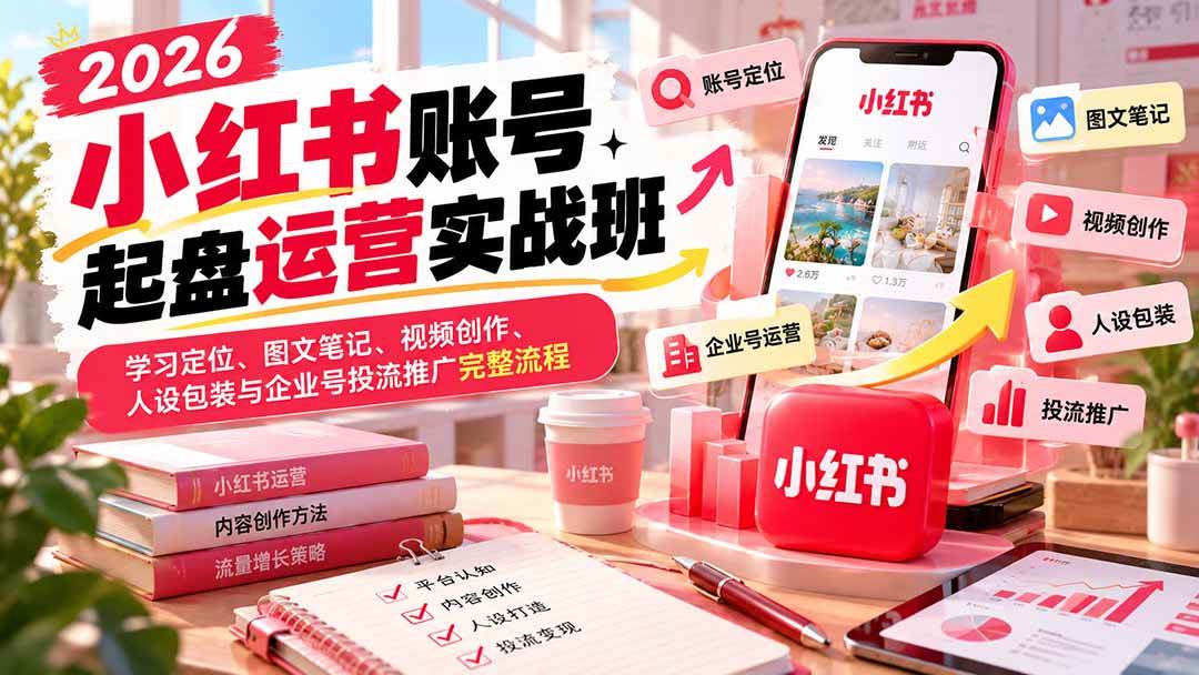(20647期)2026小红书账号起盘运营实战班:学习定位、图文笔记、视频创作、人设包装与企业号投流推广完整流程 (20647期)2026小红书账号起盘运营实战班:学习定位、图文笔记、视频创作、人设包装与企业号投流推广完整流程