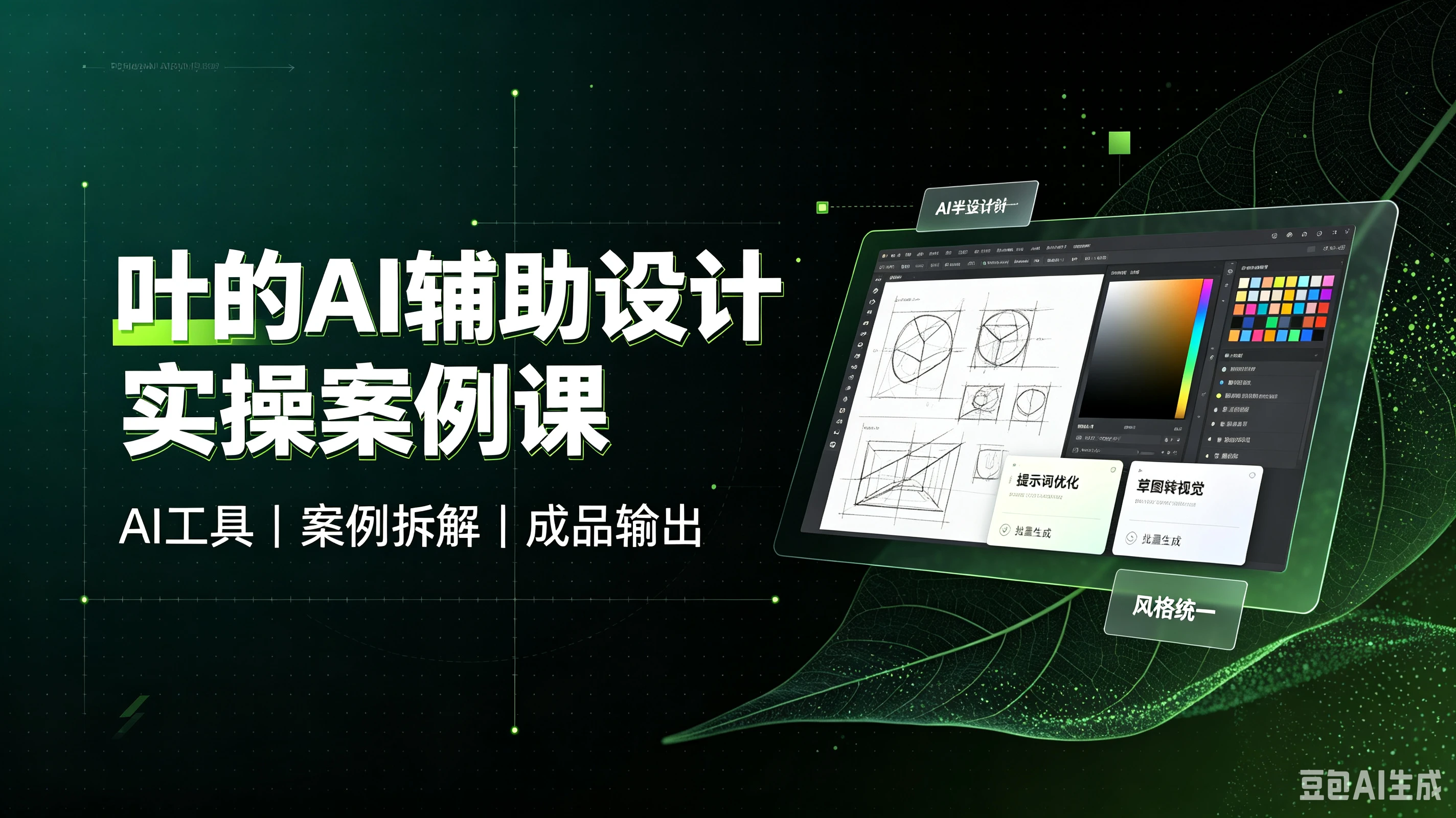 【精】叶的AI辅助设计实操案例课,AI工具、案例拆解、成品输出