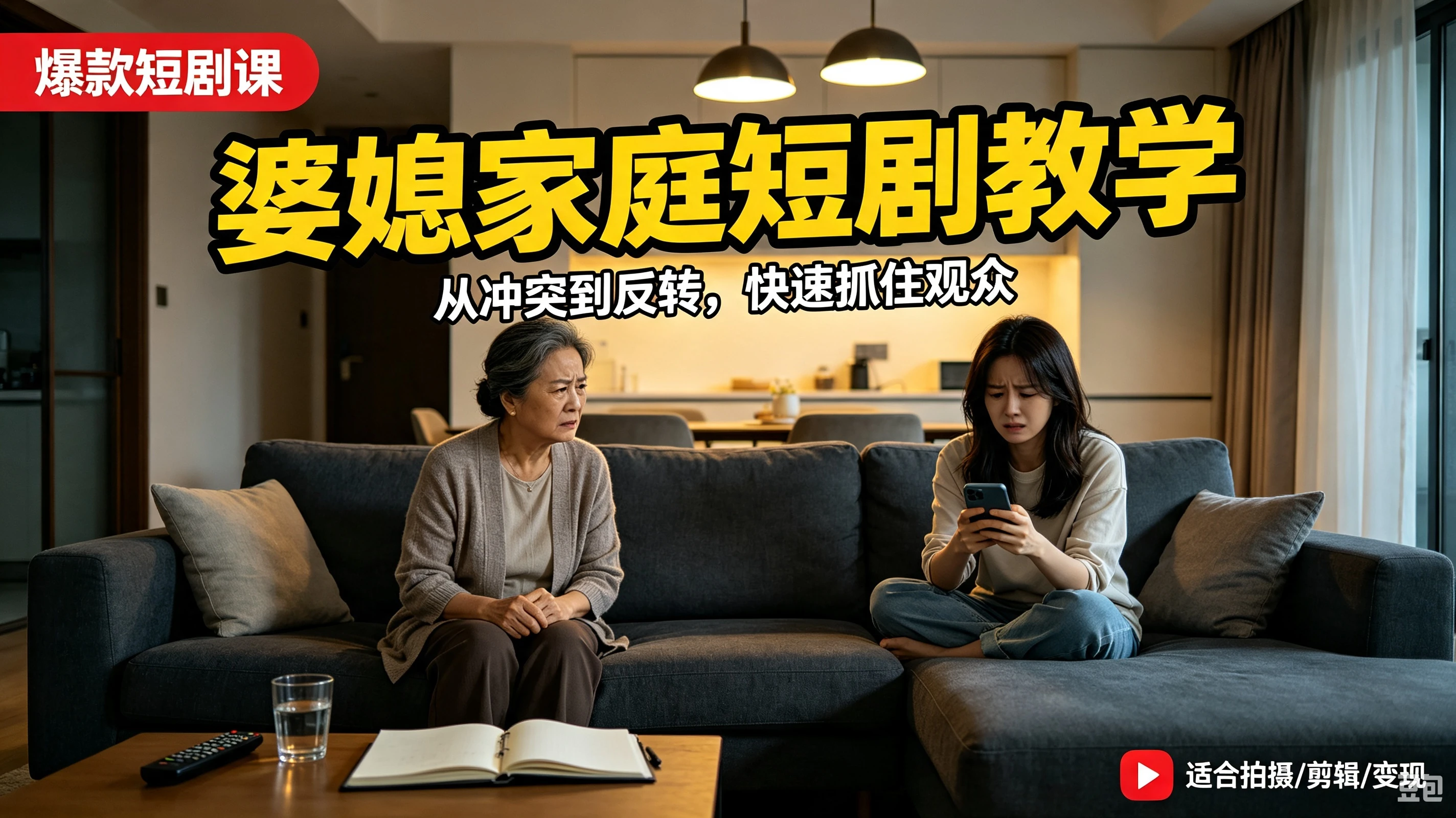 【精】婆媳家庭AI短剧全套教学丨起号快，热门吸引女性粉丝，商单广告、橱窗带货、收徒裂变、伙伴分成等
