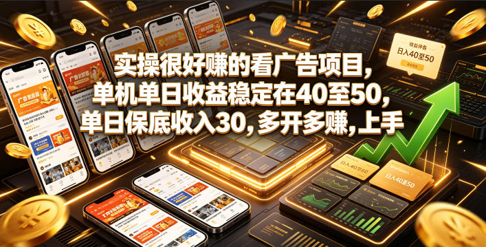 实操很好賺的看广告项目,单机单日收益稳定在40至50,单日保底收入30,多开多賺,上手就能变现【揭秘】 实操很好賺的看广告项目,单机单日收益稳定在40至50,单日保底收入30,多开多賺,上手就能变现【揭秘】