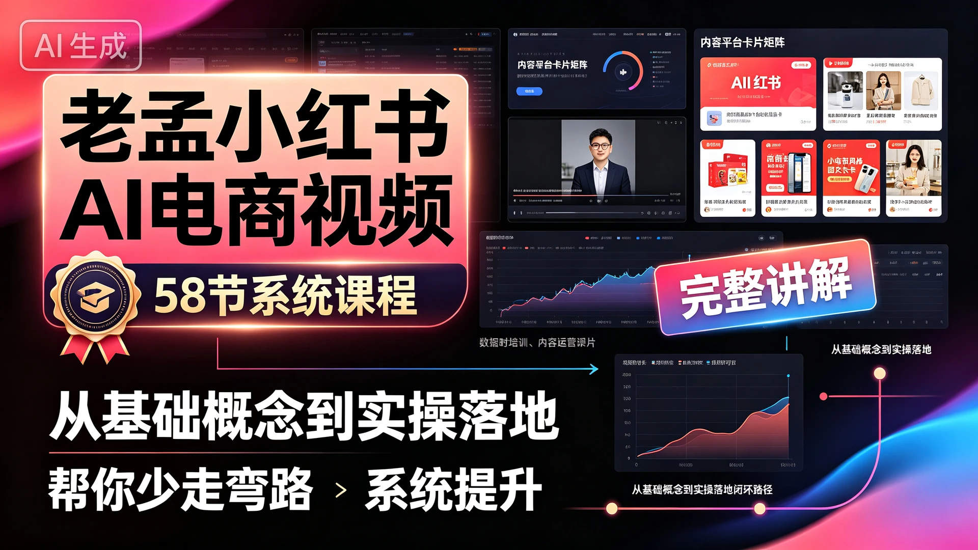 【精】老孟小红书AI电商视频，58 节系统课程，从基础概念到实操落地完整讲解，帮你少走弯路系统提升