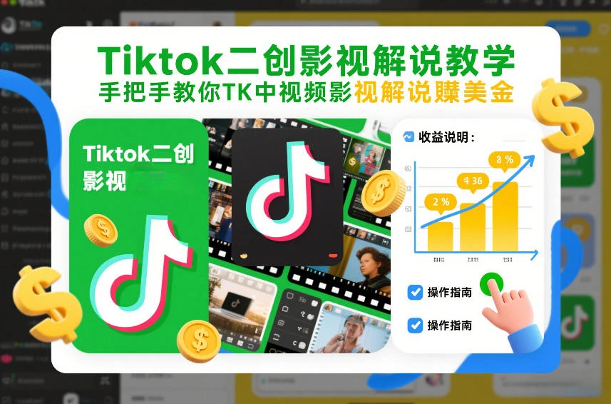 【精】Tiktok二创影视解说教学，手把手教你TK中视频影视解说賺美金(更新26年1月)