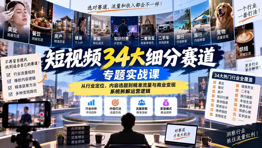 (20600期)短视频34大细分赛道专题实战课:从行业定位、内容选题到精准流量与商业变现,系统拆解运营逻辑 (20600期)短视频34大细分赛道专题实战课:从行业定位、内容选题到精准流量与商业变现,系统拆解运营逻辑