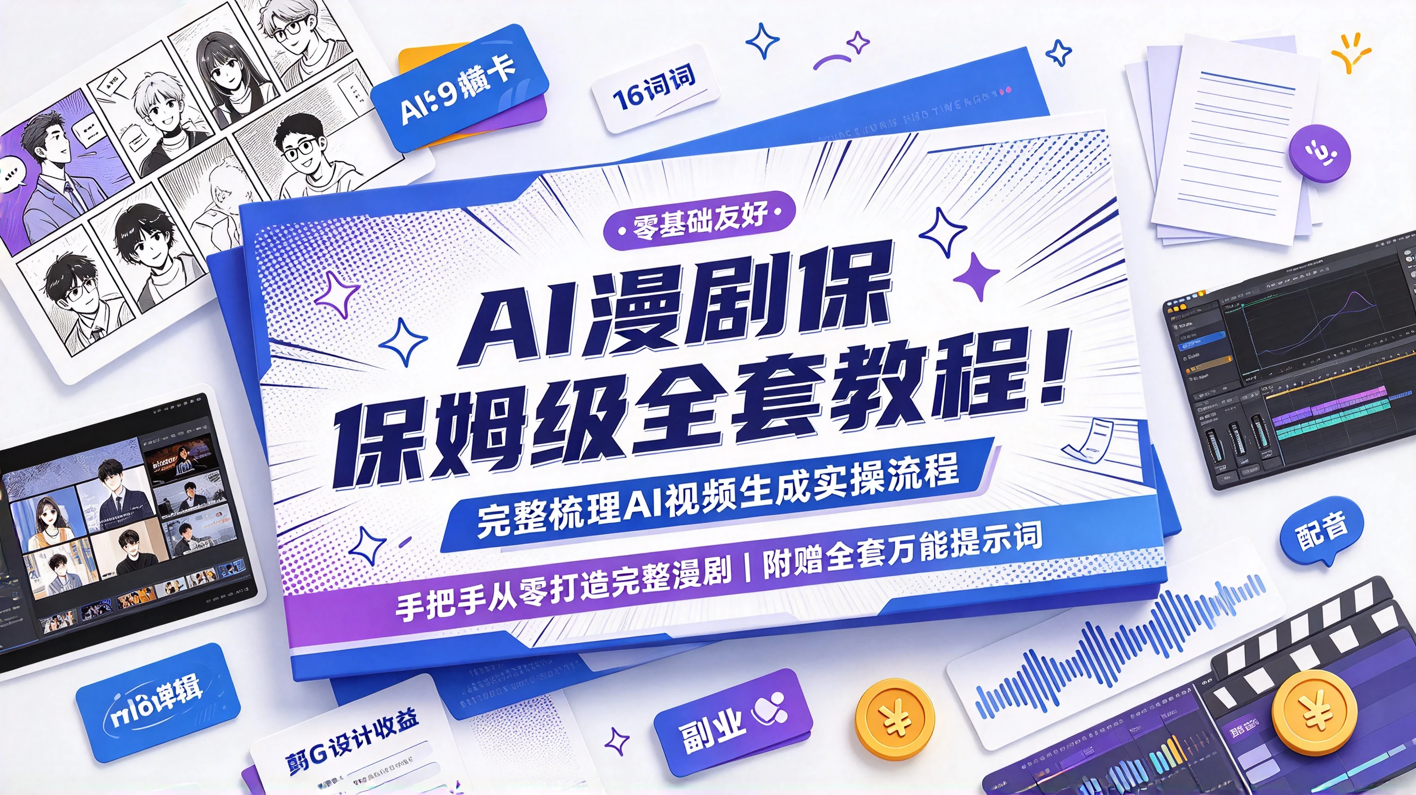 【精】AI漫剧保姆级全套教程！完整梳理AI视频生成实操流程，手把手从零打造完整漫剧，附赠全套万能提示词，零基础也能轻松开启 AI 创作副业！