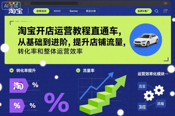 【精】淘宝开店运营教程直通车，从基础到进阶，提升店铺流量，转化率和整体运营效率(更新26年1月)