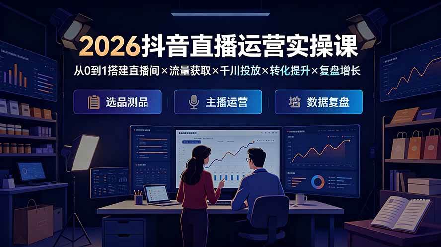 (19343期)2026抖音直播运营实操课:从0到1搭建直播间×流量获取×千川投放×转化提升×复盘增长,系统掌握完整闭环 (19343期)2026抖音直播运营实操课:从0到1搭建直播间×流量获取×千川投放×转化提升×复盘增长,系统掌握完整闭环