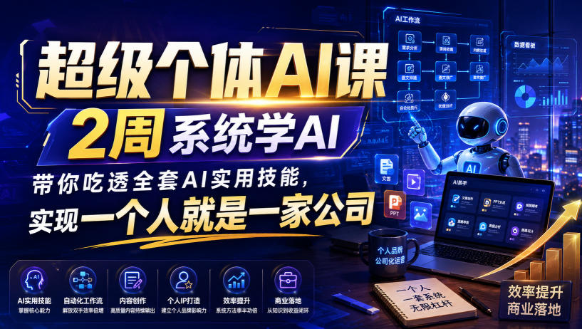 超级个体AI课,2周系统学AI,带你吃透全套AI实用技能,实现一个人就是一家公司 超级个体AI课,2周系统学AI,带你吃透全套AI实用技能,实现一个人就是一家公司
