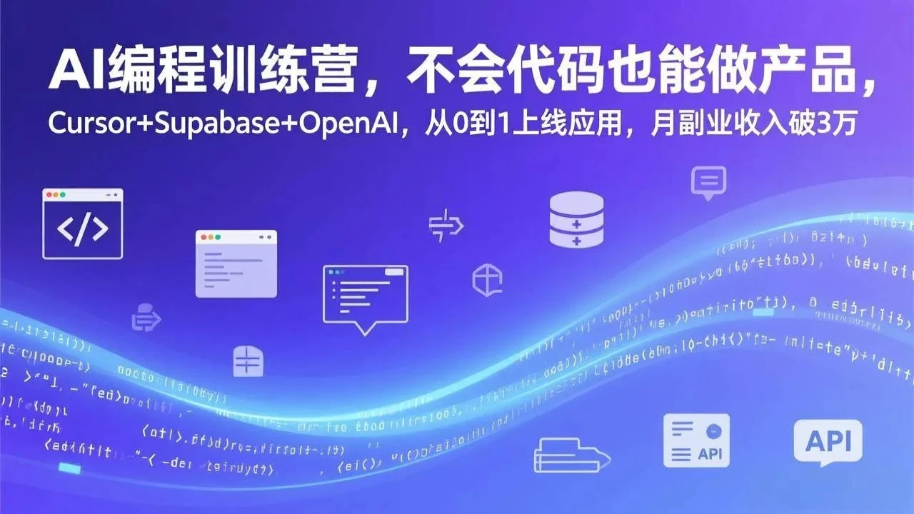 【精】AI编程训练营，不会代码也能做产品，Cursor+Supabase+OpenAI，从0到1上线应用，月副业收入破3万