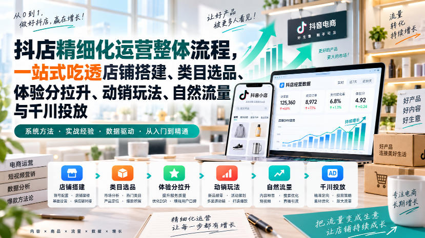 【精】李哥电商-抖店精细化运营整体流程,一站式吃透店铺搭建、类目选品、体验分拉升、动销玩法、自然流量与千川投放 【精】李哥电商-抖店精细化运营整体流程,一站式吃透店铺搭建、类目选品、体验分拉升、动销玩法、自然流量与千川投放