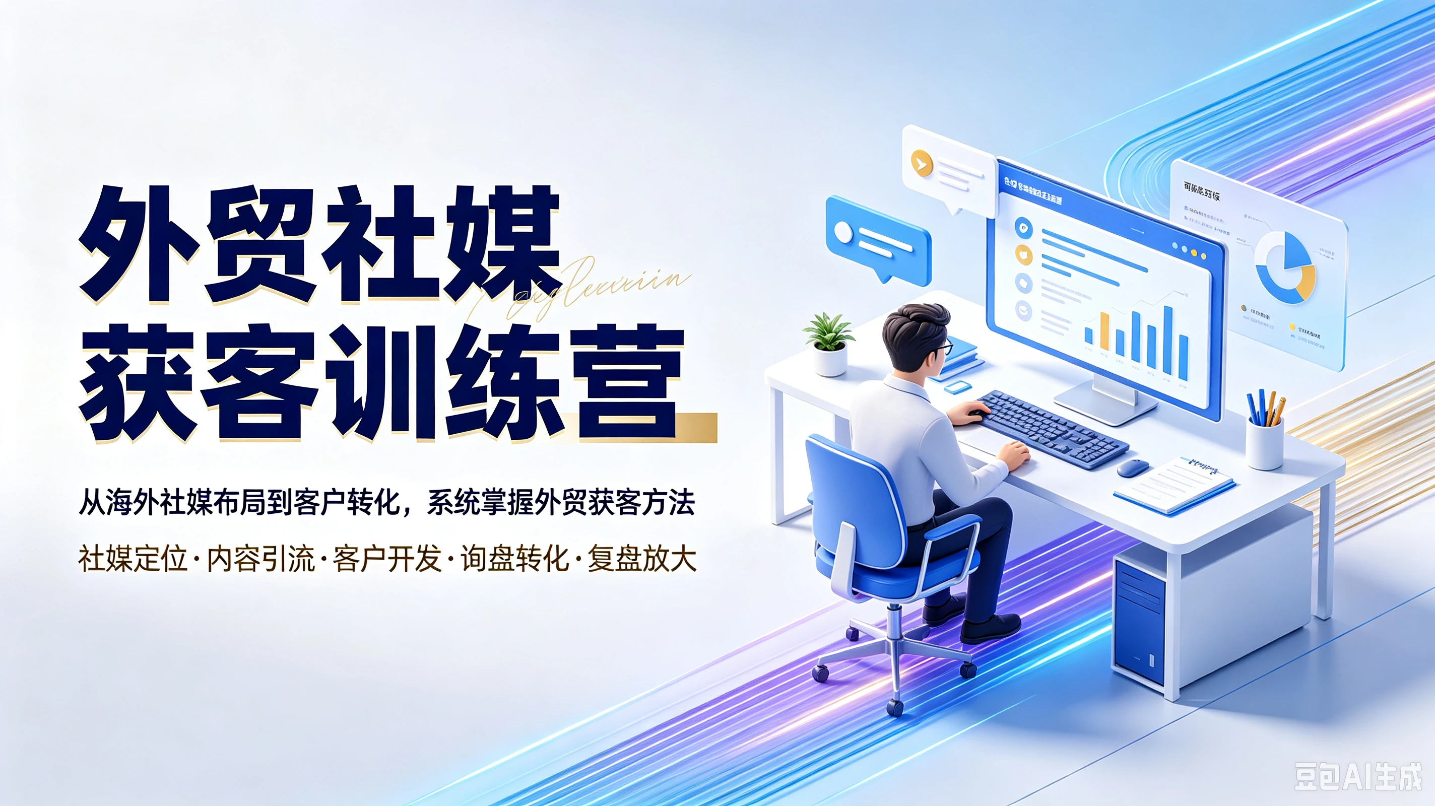【精】外贸社媒获客训练营，从海外社媒布局到客户转化，系统掌握外贸获客方法，社媒定位、内容引流、客户开发、询盘转化、复盘放大