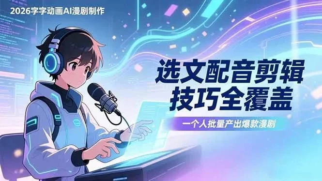 【精】2026字字动画AI漫剧制作-1期,选文配音剪辑技巧全覆盖,一个人就能批量产出爆款漫剧 【精】2026字字动画AI漫剧制作-1期,选文配音剪辑技巧全覆盖,一个人就能批量产出爆款漫剧