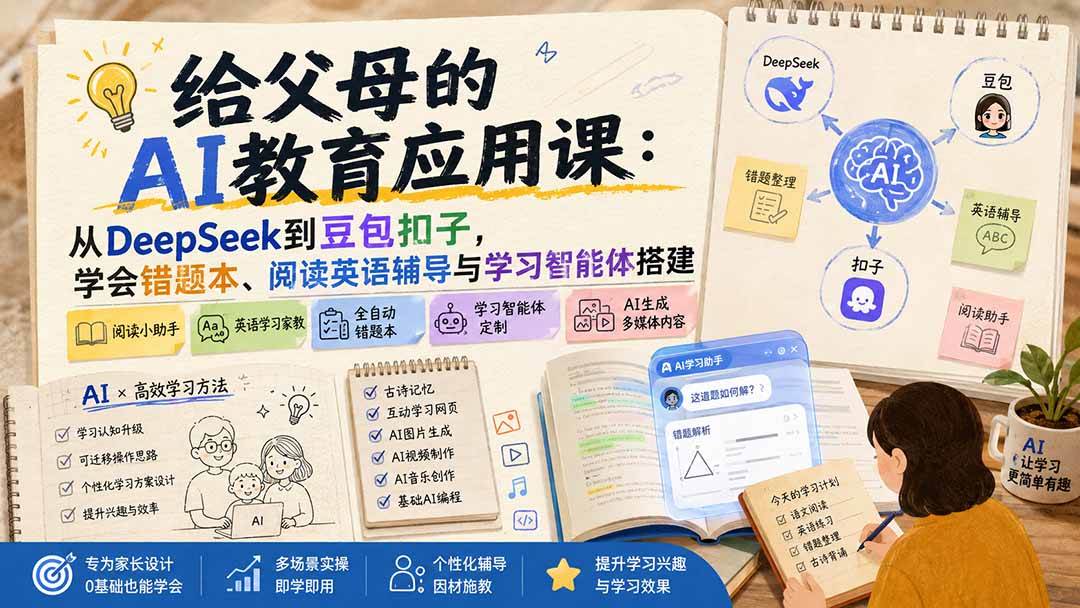 (19890期)给父母的AI教育应用课:从DeepSeek到豆包扣子,学会错题本、阅读英语辅导与学习智能体搭建 (19890期)给父母的AI教育应用课:从DeepSeek到豆包扣子,学会错题本、阅读英语辅导与学习智能体搭建