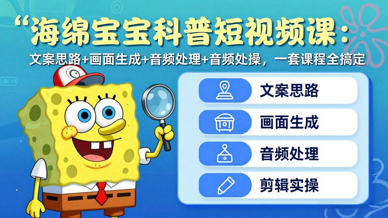 海绵宝宝科普短视频课:文案思路+画面生成+音频处理+剪辑实操,一套课程全搞定 海绵宝宝科普短视频课:文案思路+画面生成+音频处理+剪辑实操,一套课程全搞定