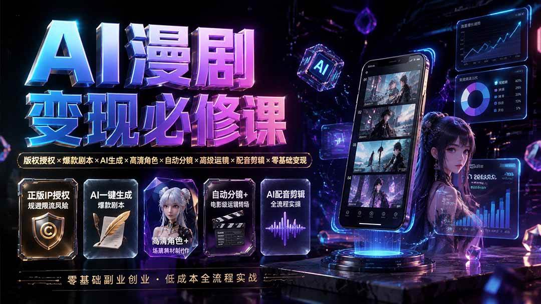 （19664期）AI漫剧变现必修课：版权授权×爆款剧本×AI生成×高清角色×自动分镜×高级运镜×配音剪辑×零基础变现