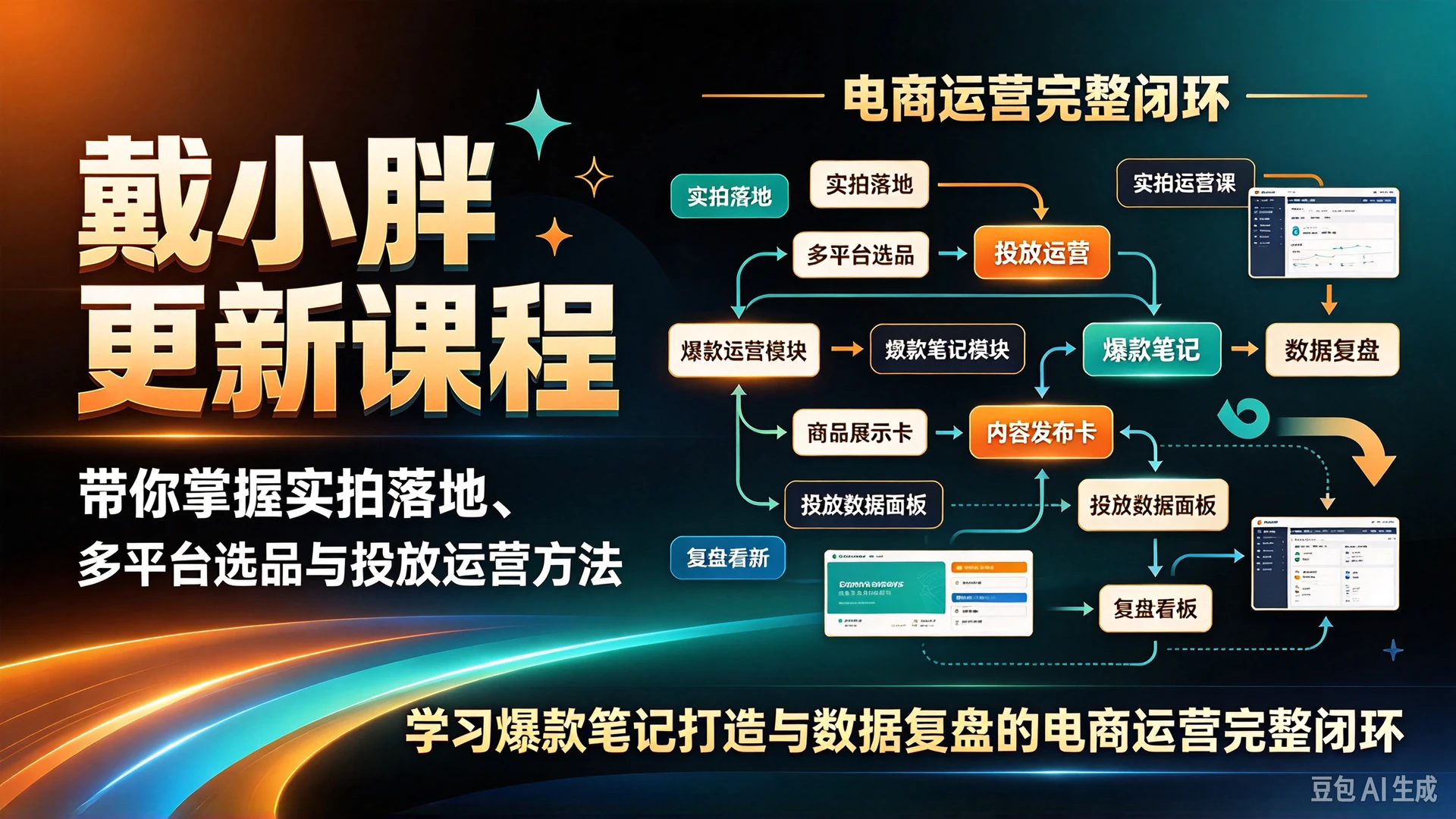 【精】戴小胖更新课程，带你掌握实拍落地、多平台选品与投放运营方法，学习爆款笔记打造与数据复盘的电商运营完整闭环